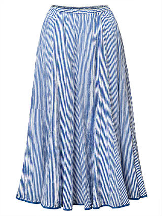 East Anokhi Shirin Crinkle Skirt, White/Blue