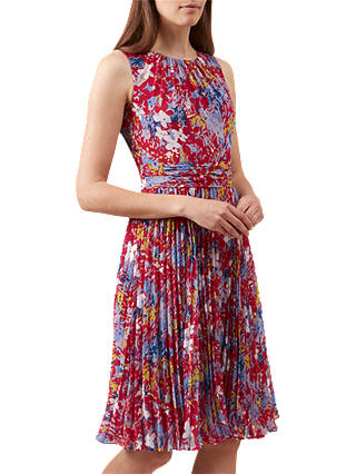 Hobbs Meera Abstract Floral Print Dress, Magenta Multi