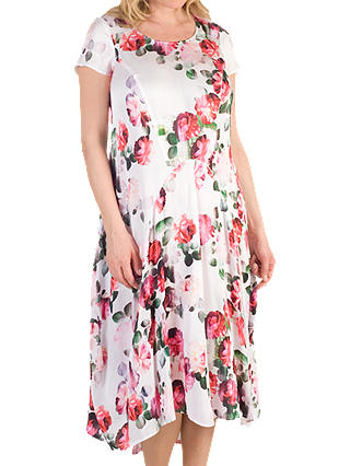 Chesca Floral Print Satin Dress, White/Multi