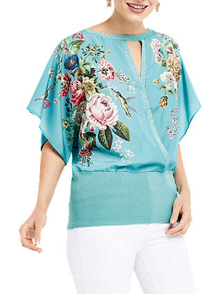 Oasis Royal Worcester Collection Floral Kimono Wrap Top, Teal Green