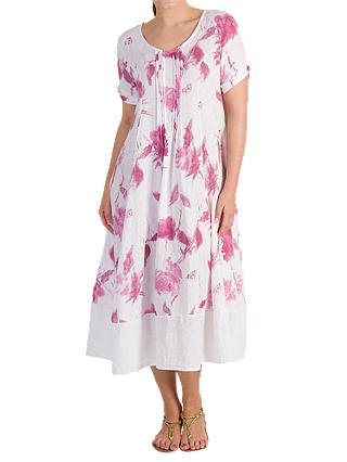 Chesca Pintuck Detail Floral Linen Dress, Raspberry
