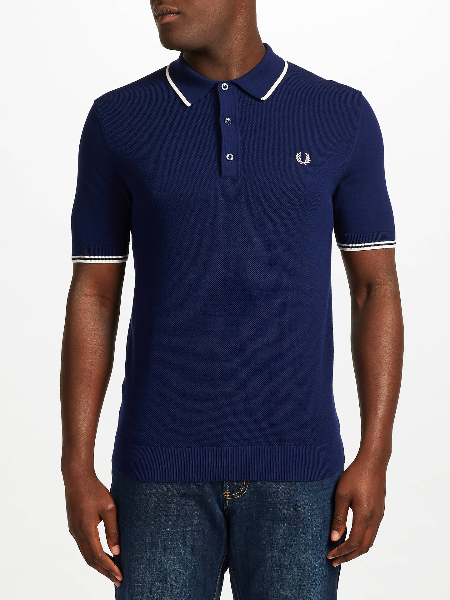 Fred Perry Tipped Knit Polo Shirt, Rich Navy at John Lewis & Partners