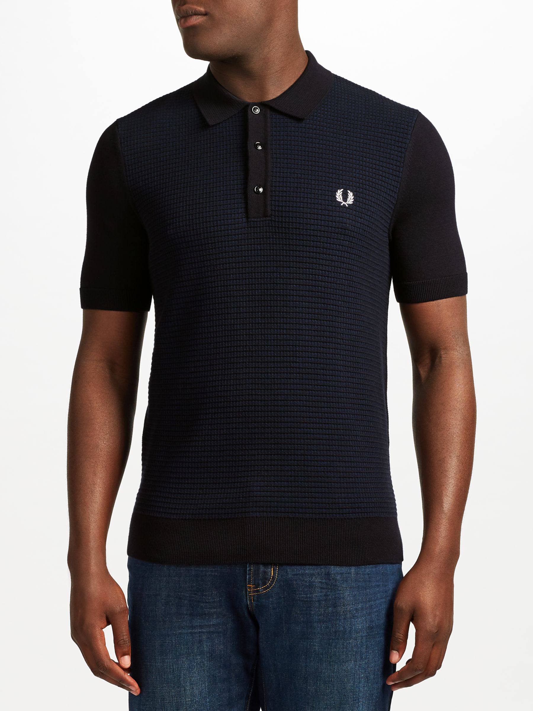 Fred Textured Knit Polo Shirt, Black/Navy