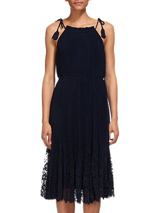 Whistles Lilian Pleated Lace Mix Dress