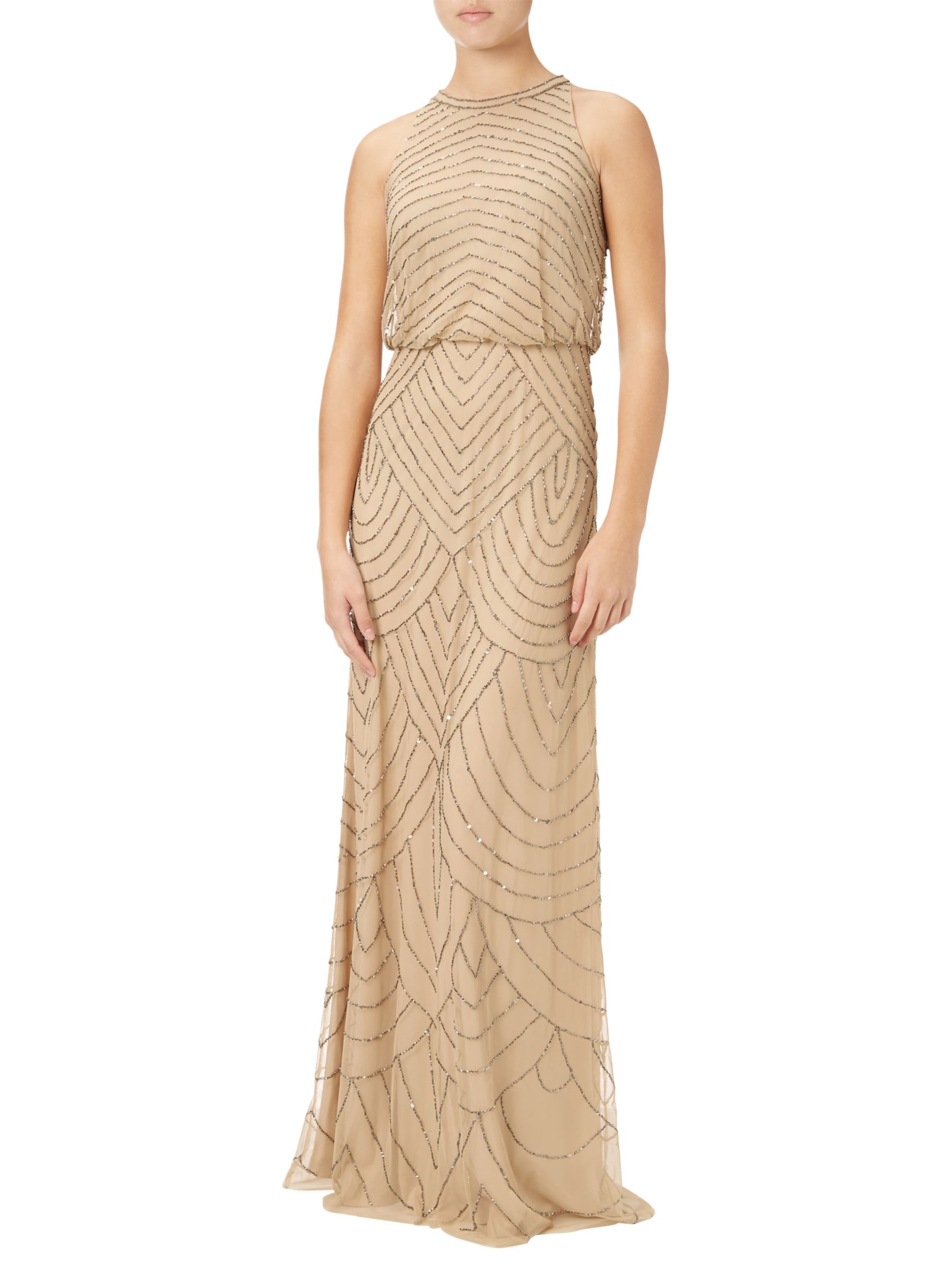Adrianna Papell Sleeveless Beaded Gown, Nude at John Lewis & Partners