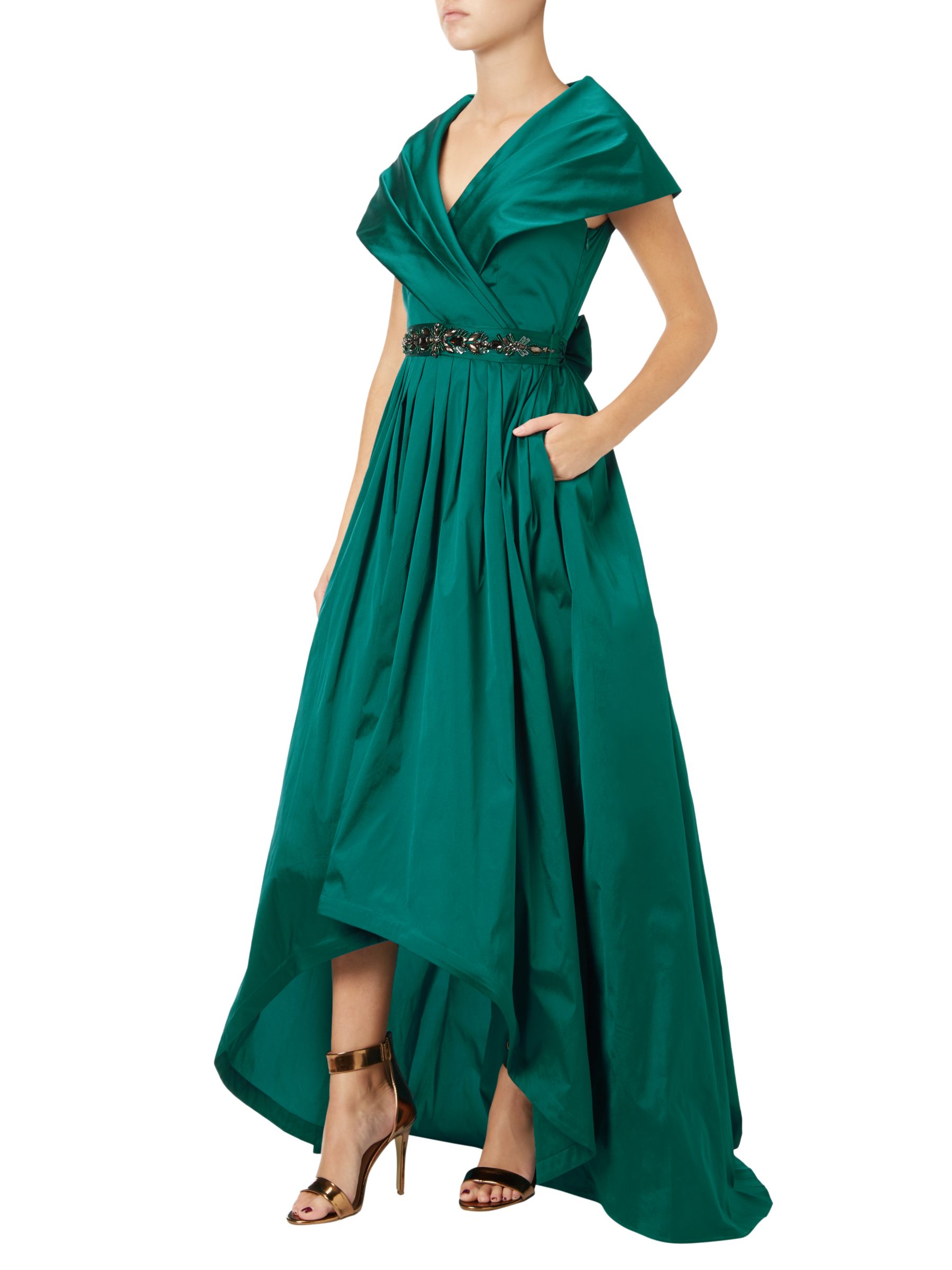 Adrianna Papell Silky Taffeta Shawl Gown, Emerald Green at John Lewis ...