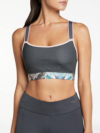 Ted Baker Fit to a T Heena Mirrored Mineral Block Print Activewear Sports Bra, Grey
