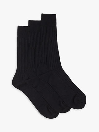 John Lewis & Partners Made in Italy Wool Rich Ribbed Socks, Pack of 3