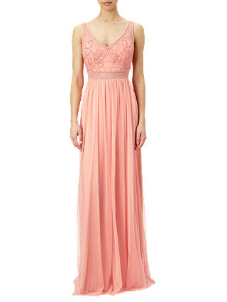 Adrianna Papell Sleeveless Beaded Bodice Gown, Coral Reef