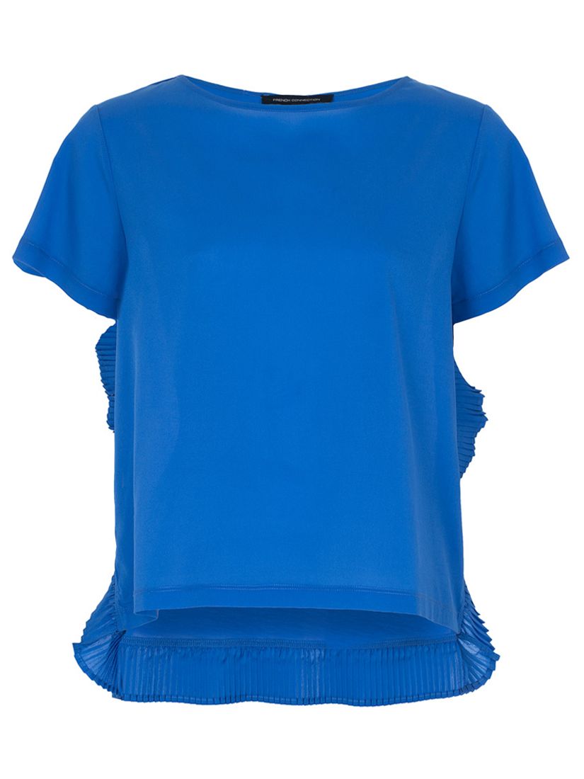 French Connection Polly Plains Frill Top, Empire Blue