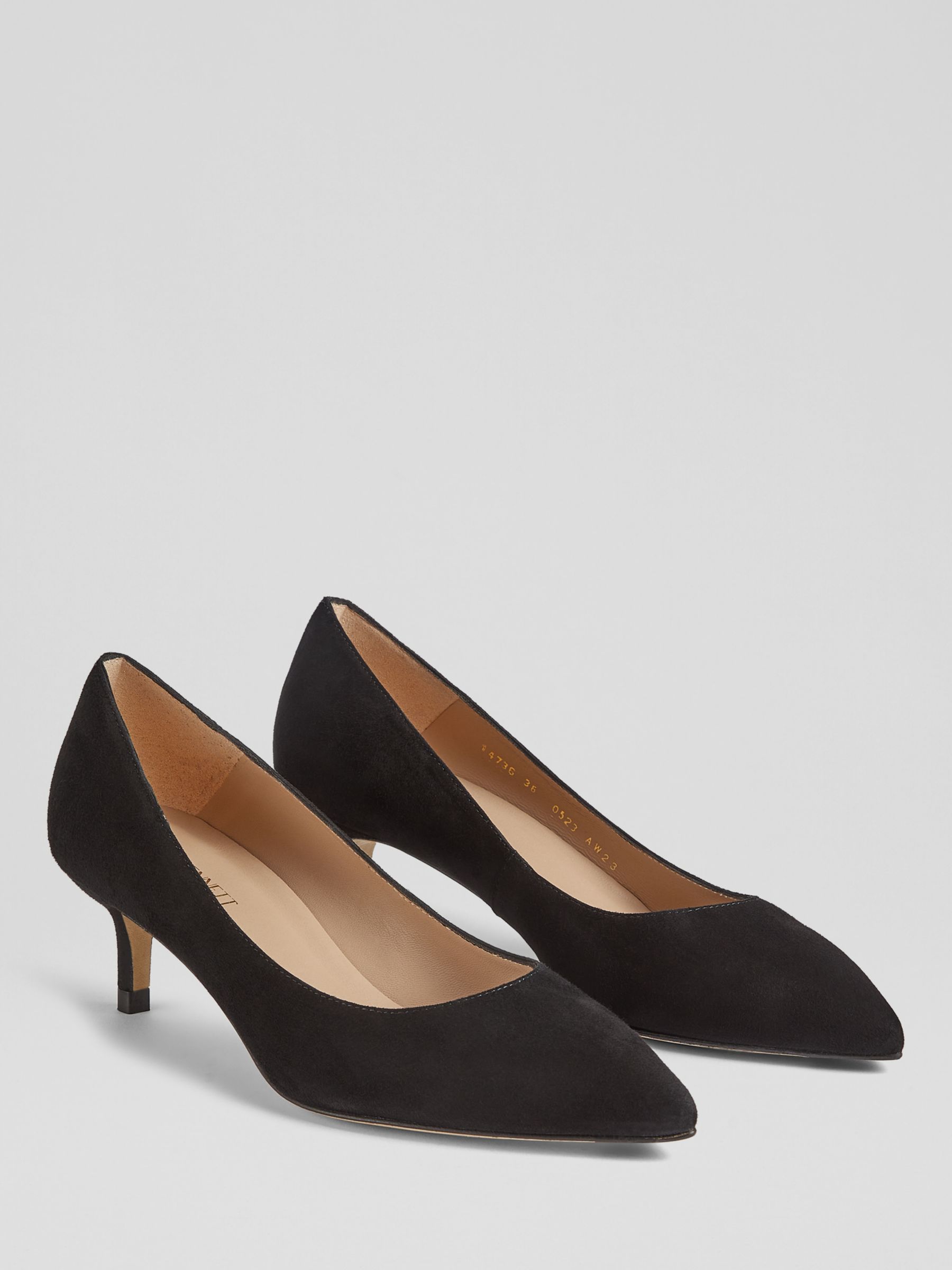 L.K.Bennett Audrey Pointed Toe Court Shoes, Black Suede, 2