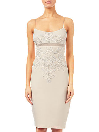 Adrianna Papell Beaded Scuba Strappy Dress, Apricot Creme