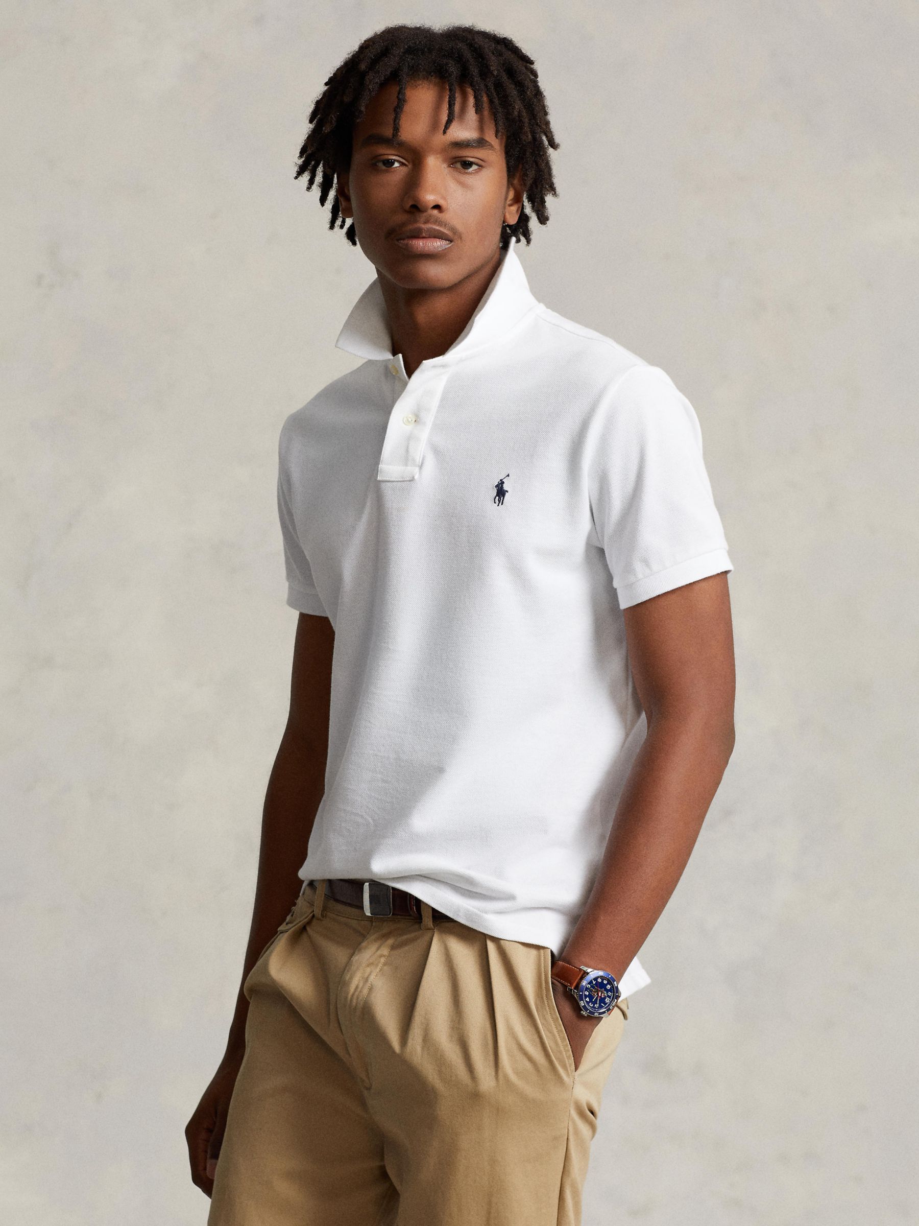 Polo Ralph Lauren Short Sleeve Custom Slim Polo Shirt, White at John Lewis  & Partners