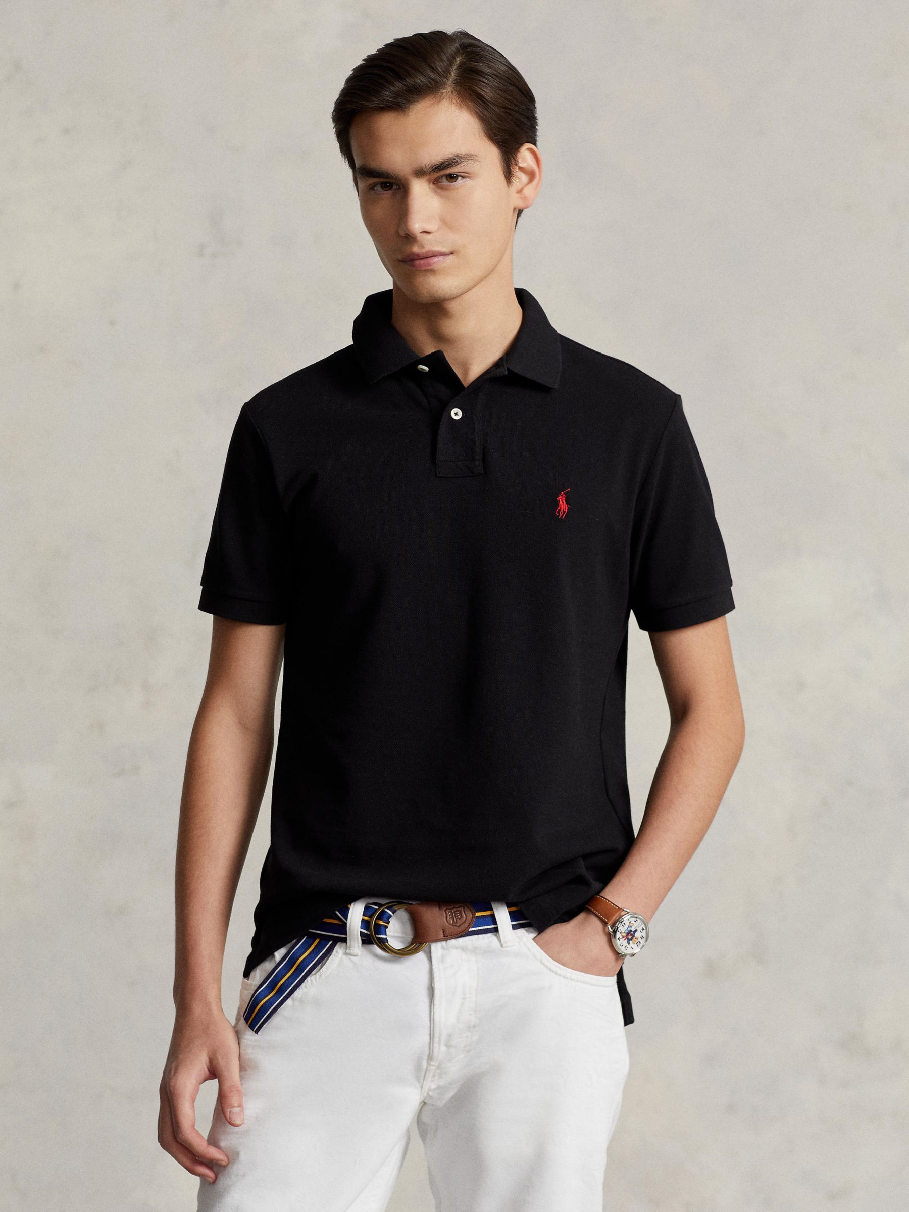 Polo Ralph Lauren Custom Slim Polo Shirt, Polo Black at John Lewis u0026  Partners