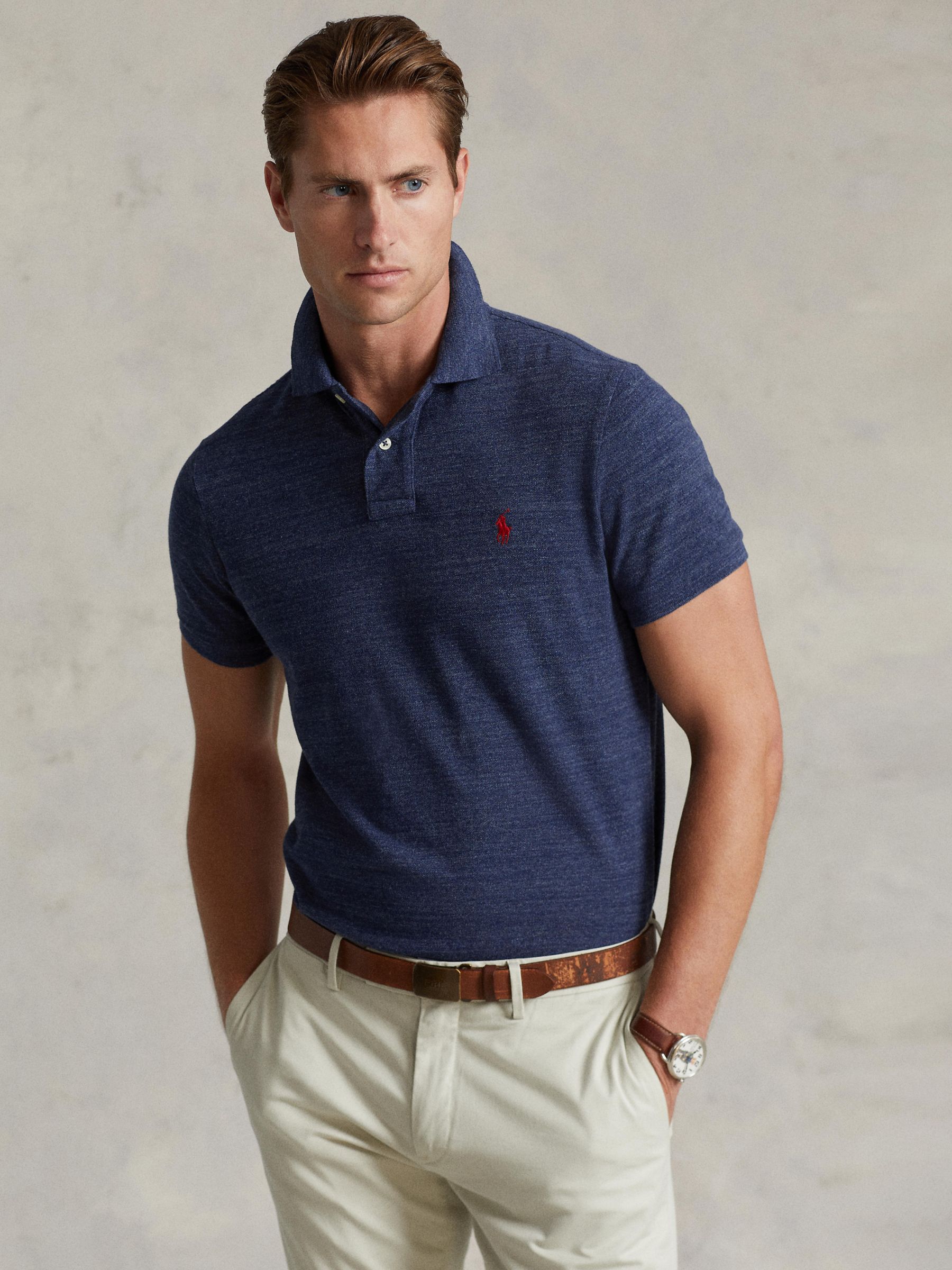 Polo Ralph Lauren Custom Slim Polo Shirt, Classic Royal Heather at John  Lewis & Partners