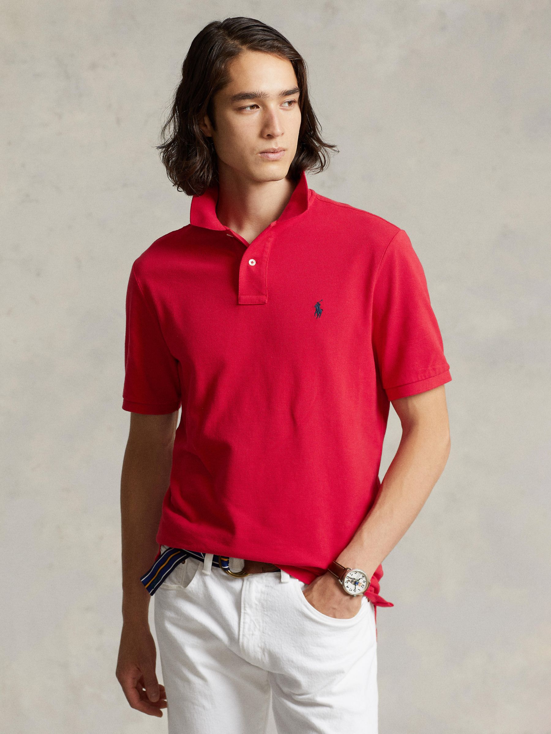 Polo Ralph Lauren Custom Slim Polo Shirt, Red at John Lewis & Partners