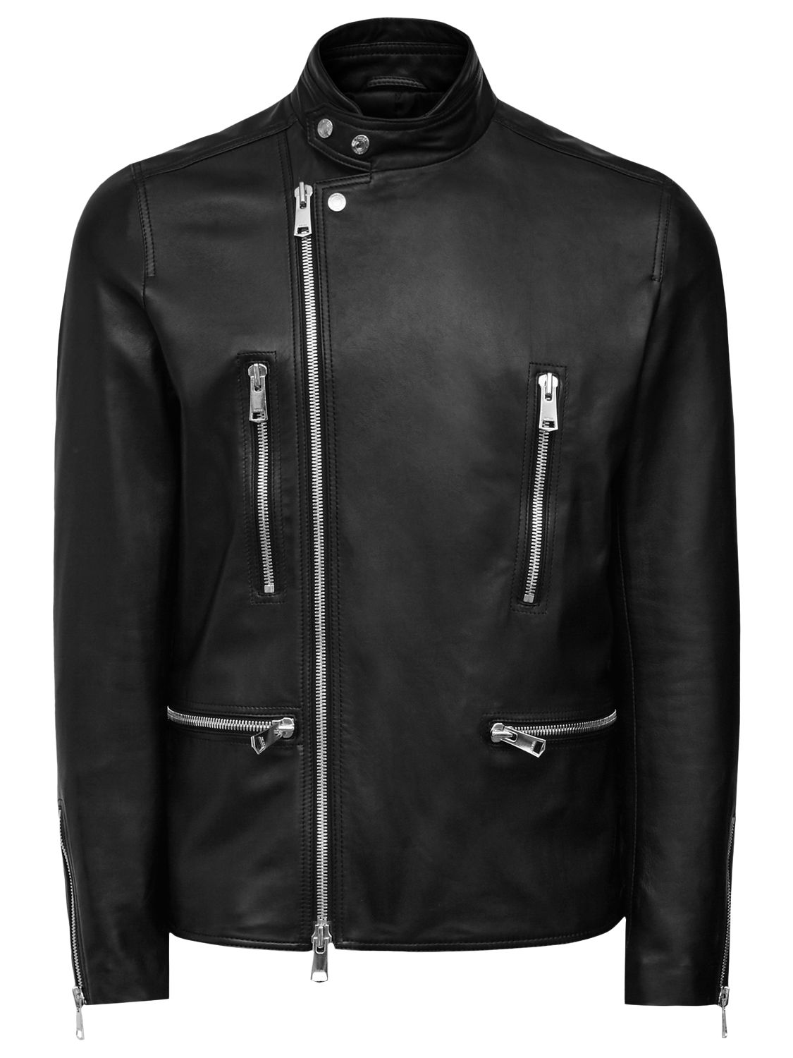 Reiss Rod Leather Biker Jacket, Black