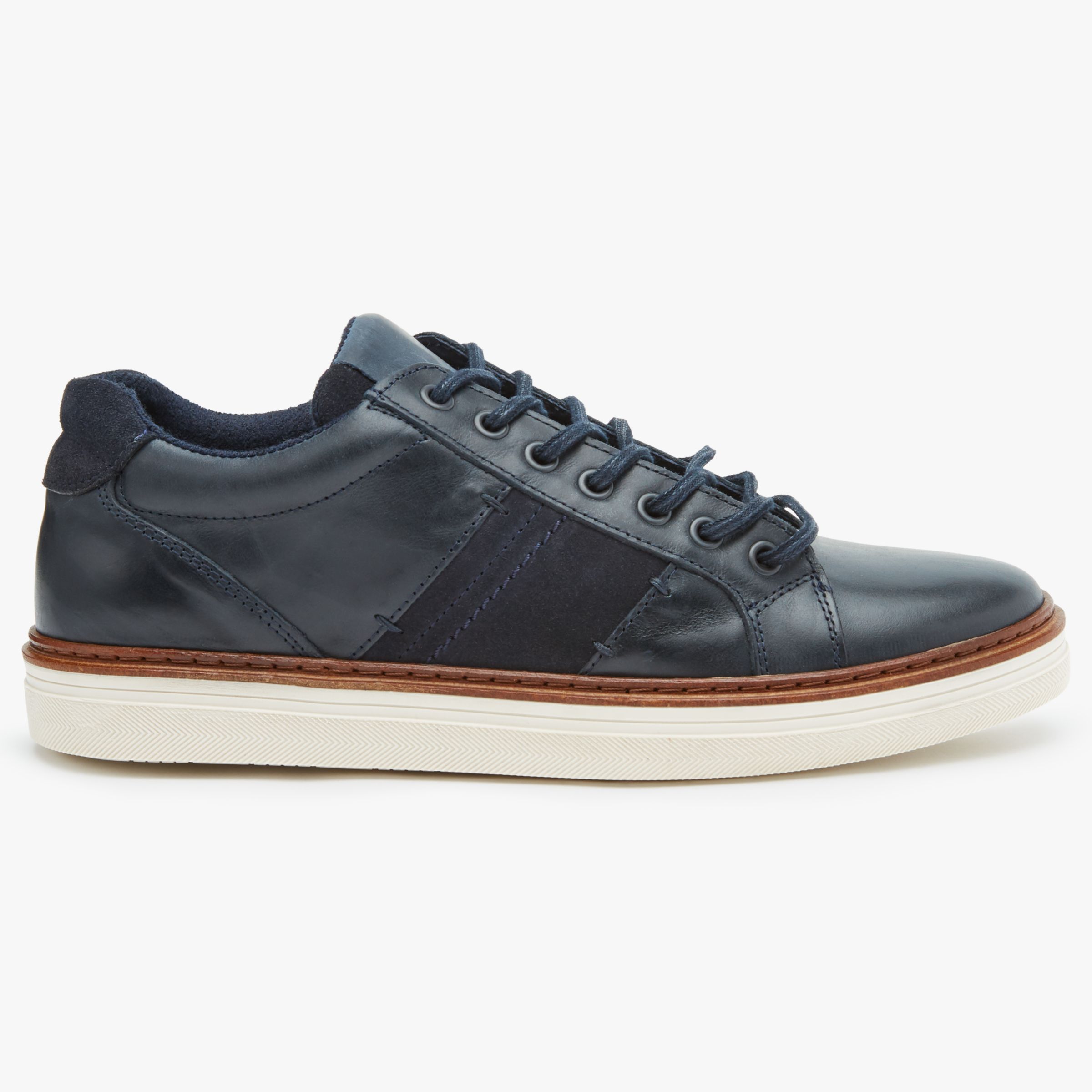 John Lewis & Partners Stamford Cupsole Leather Trainers, Navy, 7
