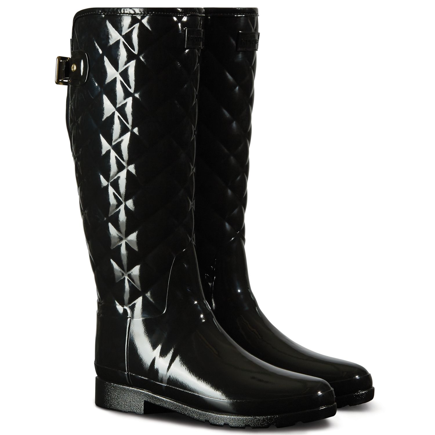 Hunter Original Refined Tall Quilted Gloss Wellington Boots, Black at ...