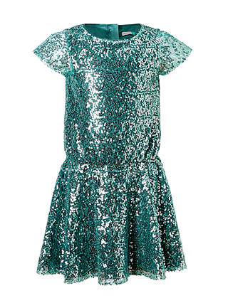 John Lewis & Partners Girls' All-Over Sequin Dress, Green