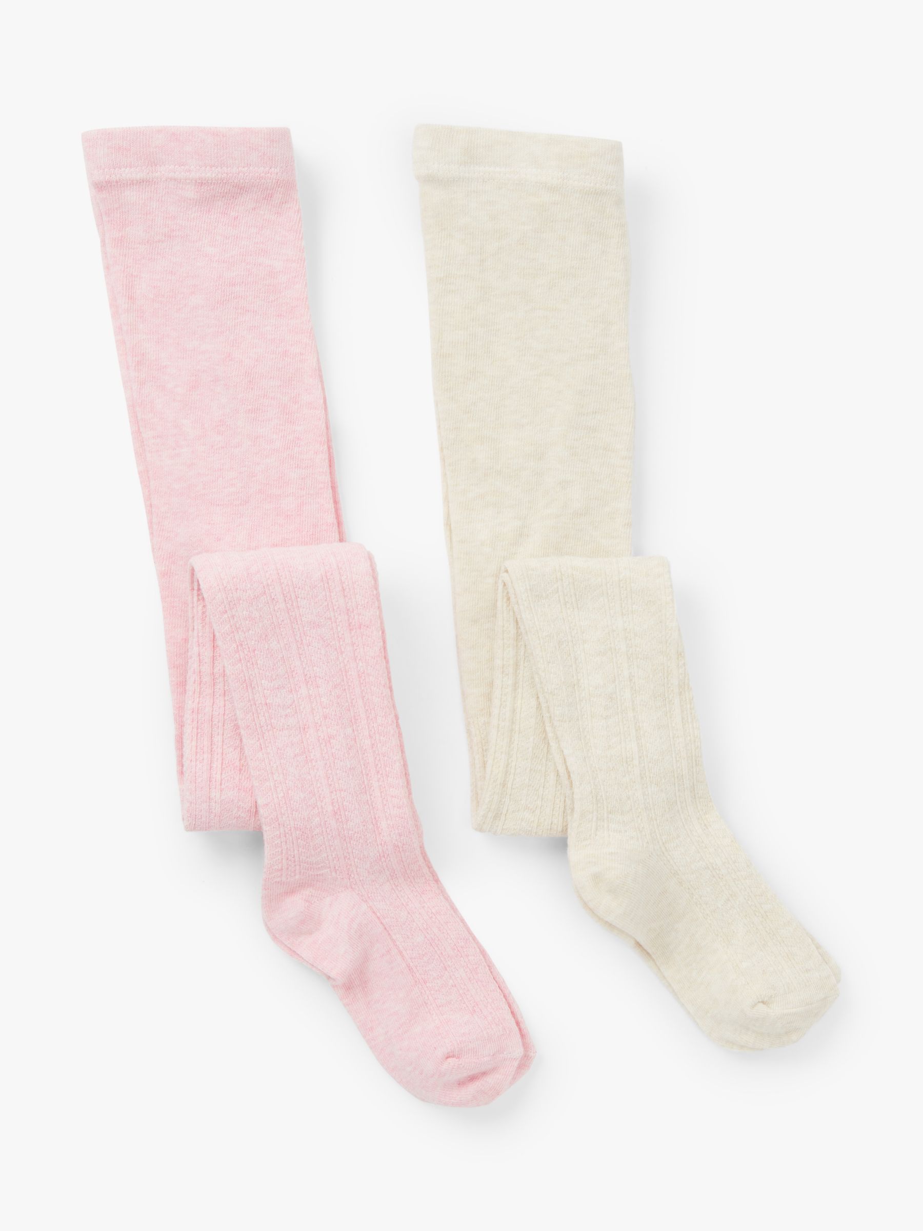 John Lewis Kids' Cable Knit Tights, Pack of 2, Pink/Cream