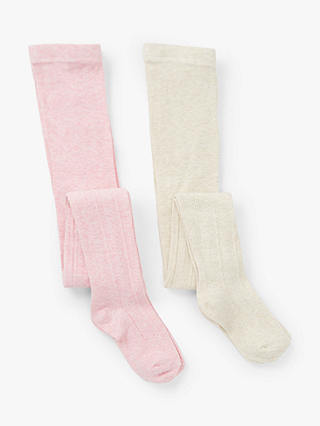 John Lewis Kids' Cable Knit Tights, Pack of 2, Pink/Cream