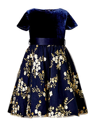 John Lewis Heirloom Collection Girls' Embroidered Velvet Dress, Navy