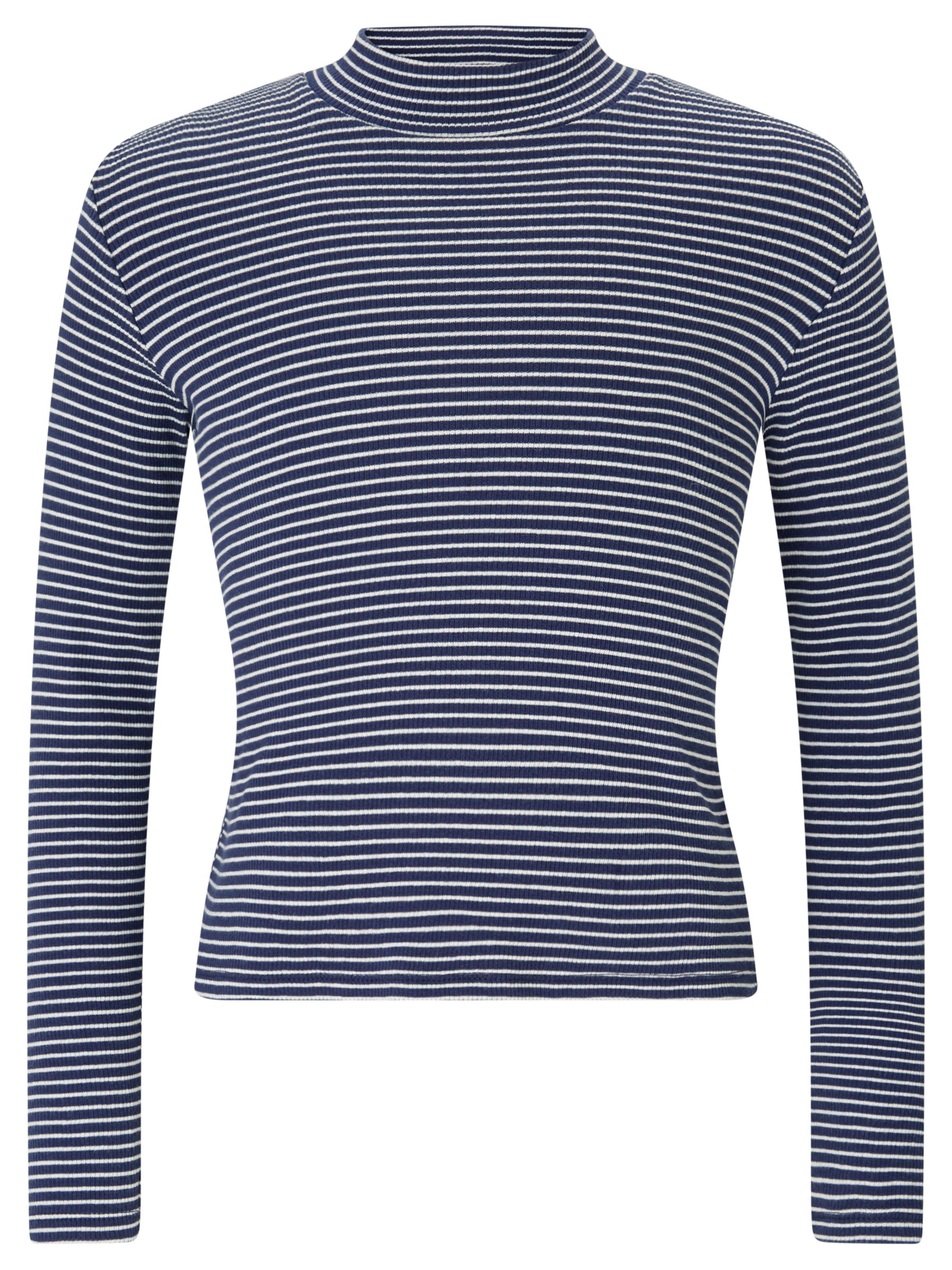 John Lewis & Partners Girls' Stripe Turtle Neck Top, Navy