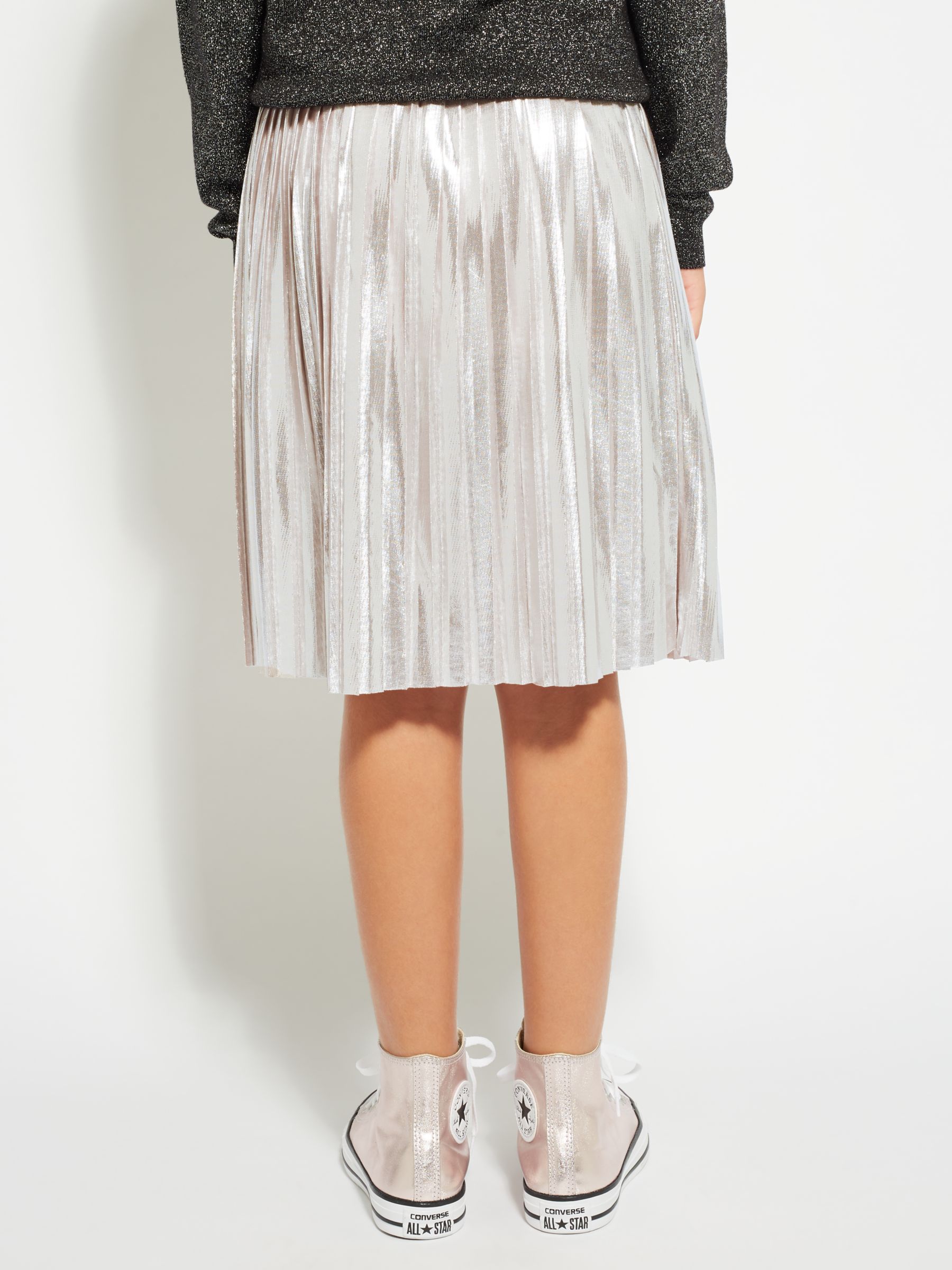 John Lewis Girls' Pleated Skirt, Silver at John Lewis & Partners