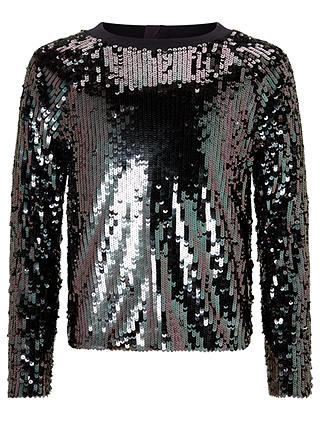 John Lewis & Partners Girls' Sequin Sweatshirt, Black/Silver