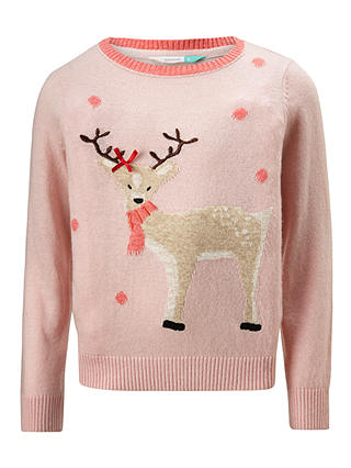 John Lewis & Partners Girls' Reindeer Jumper, Pink