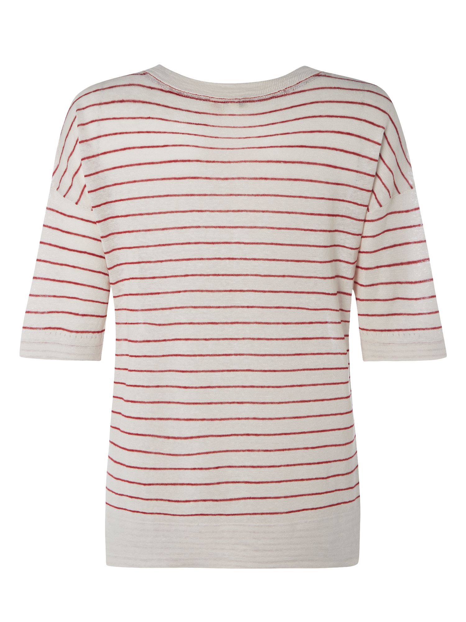 White Stuff Island Striped Linen V-Neck Knit Top, Red Stripe
