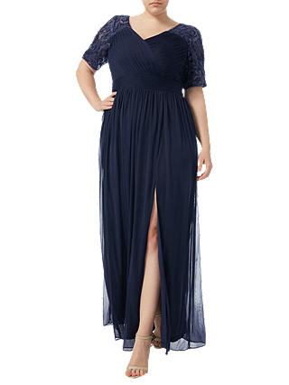 Adrianna Papell Plus Size Stretch Sequin And Tulle Gown, Midnight Blue