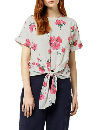 Warehouse Delia Floral Tie Front Top, Neutral Print