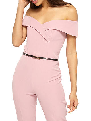 Miss Selfridge Bardot Belt Jumpsuit, Pink