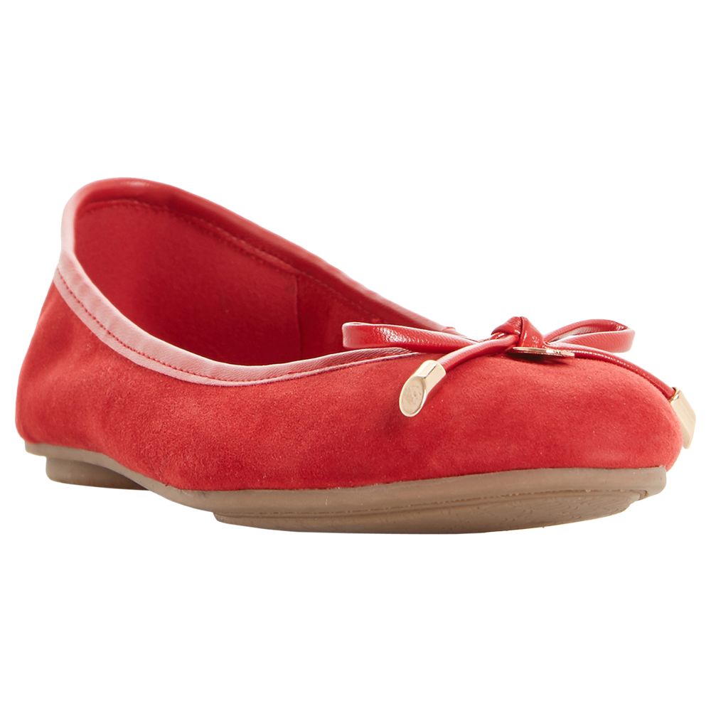 Dune Hype Bow Ballet Pumps, Red Suede