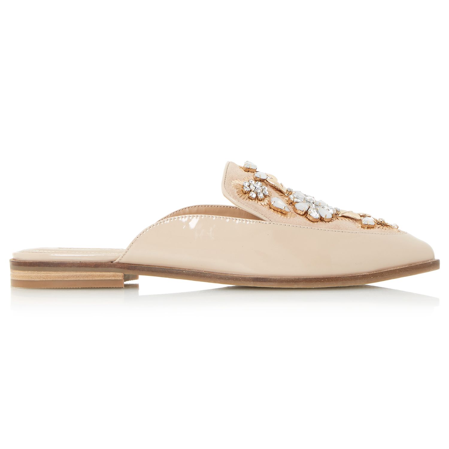 Dune Gemily Embellished Pointed Toe Mule Loafers, Nude, 7