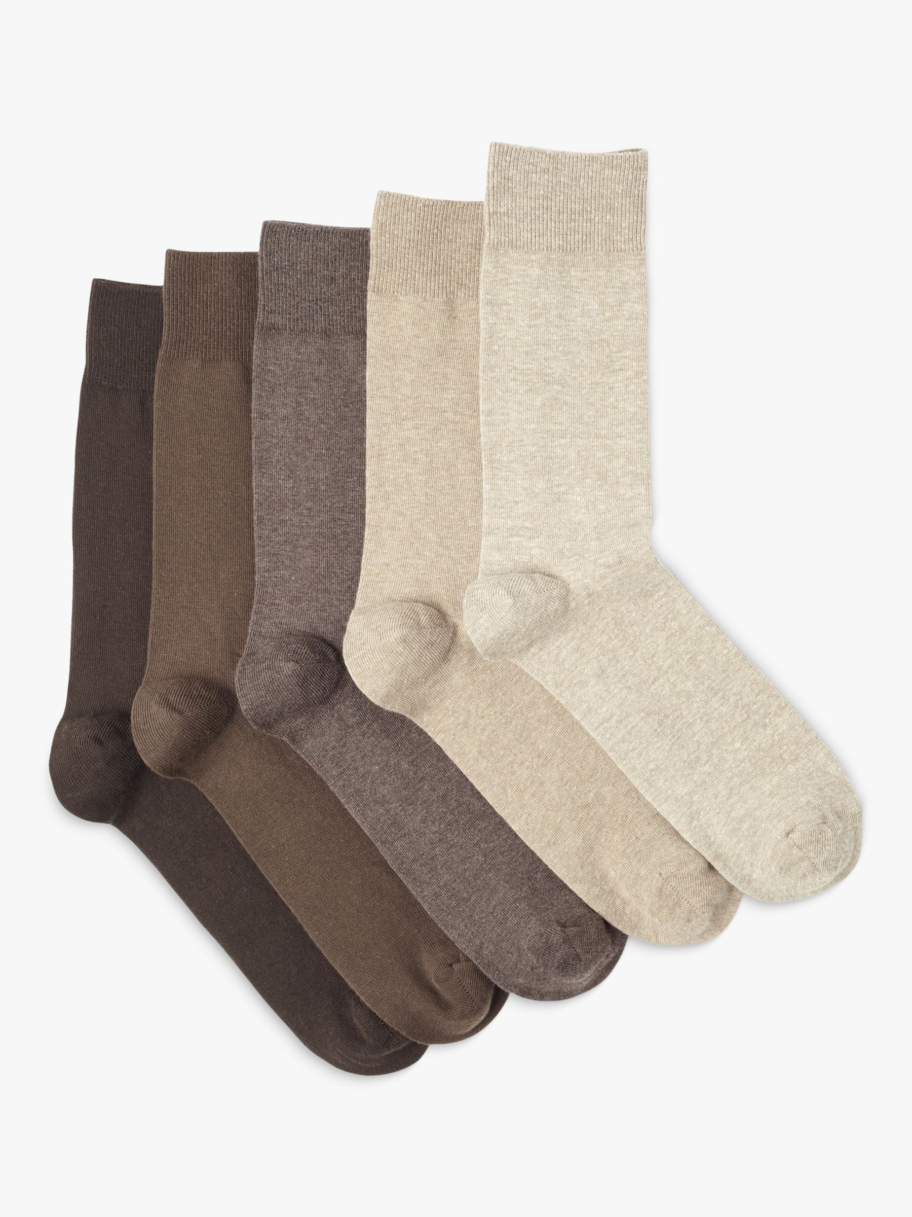 John Lewis & Partners Cotton Rich Socks, Pack of 5, Brown/Beige