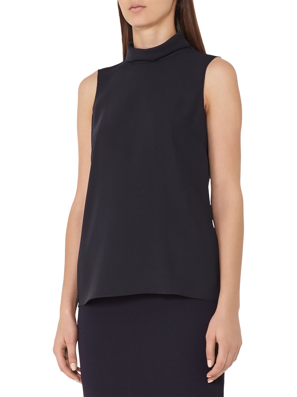 Reiss Sabrina Neck Detail Top, Night Navy at John Lewis & Partners