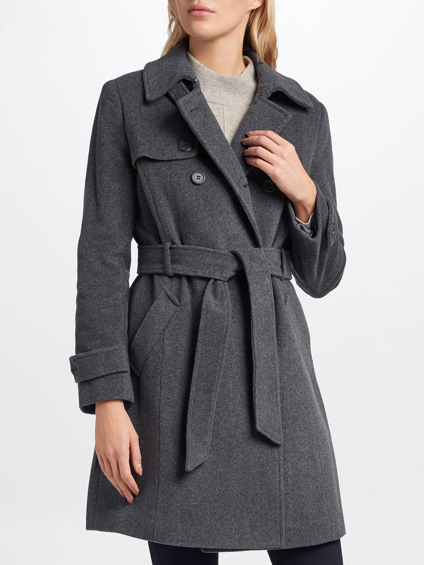 Lauren Ralph Lauren Wool Blend Trench Coat, Grey at John Lewis & Partners