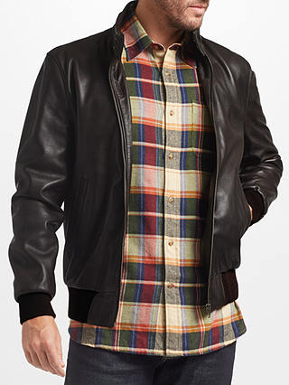 John Lewis Leather Harrington Jacket, Brown