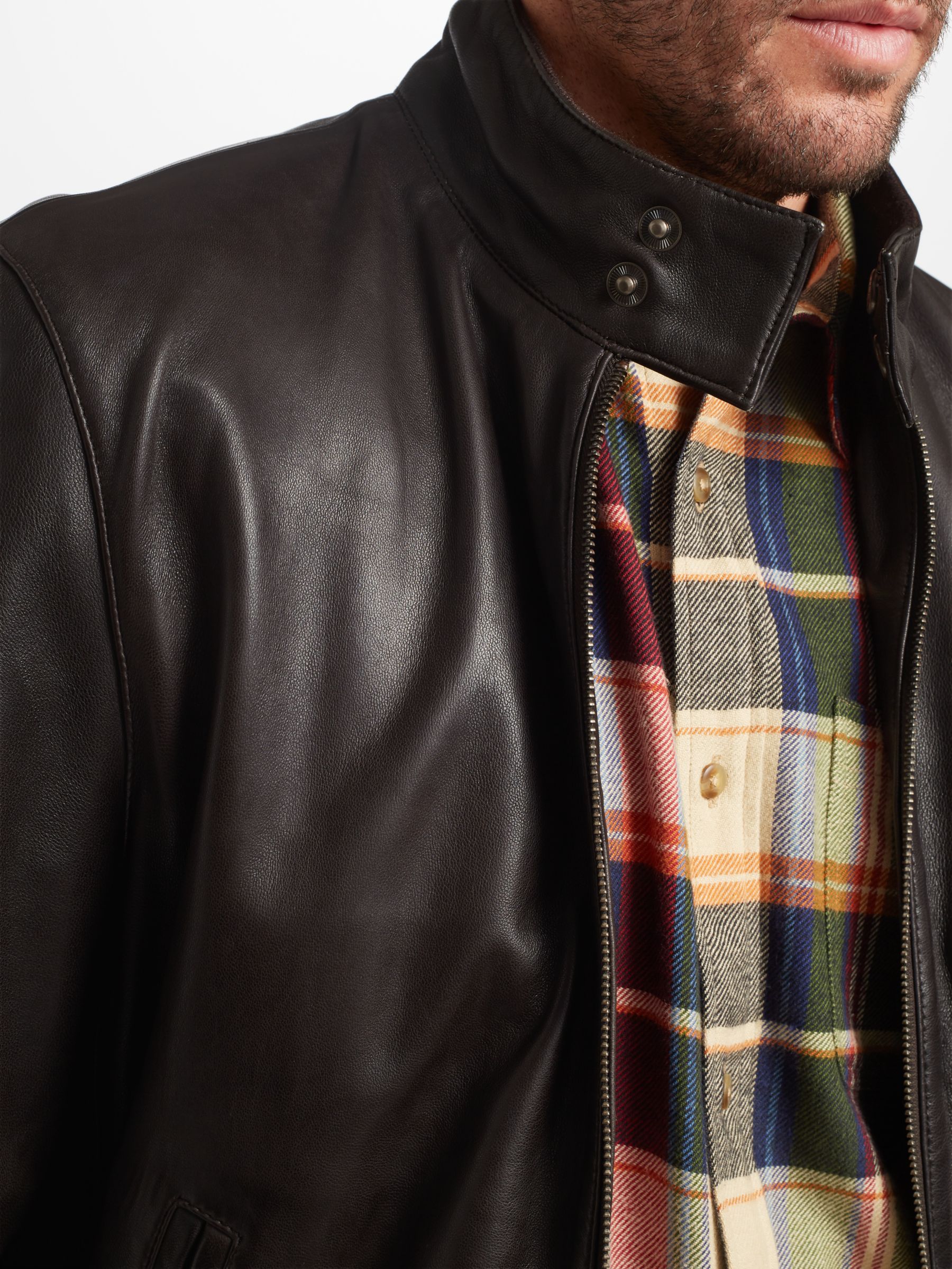John Lewis Leather Harrington Jacket, Brown at John Lewis & Partners