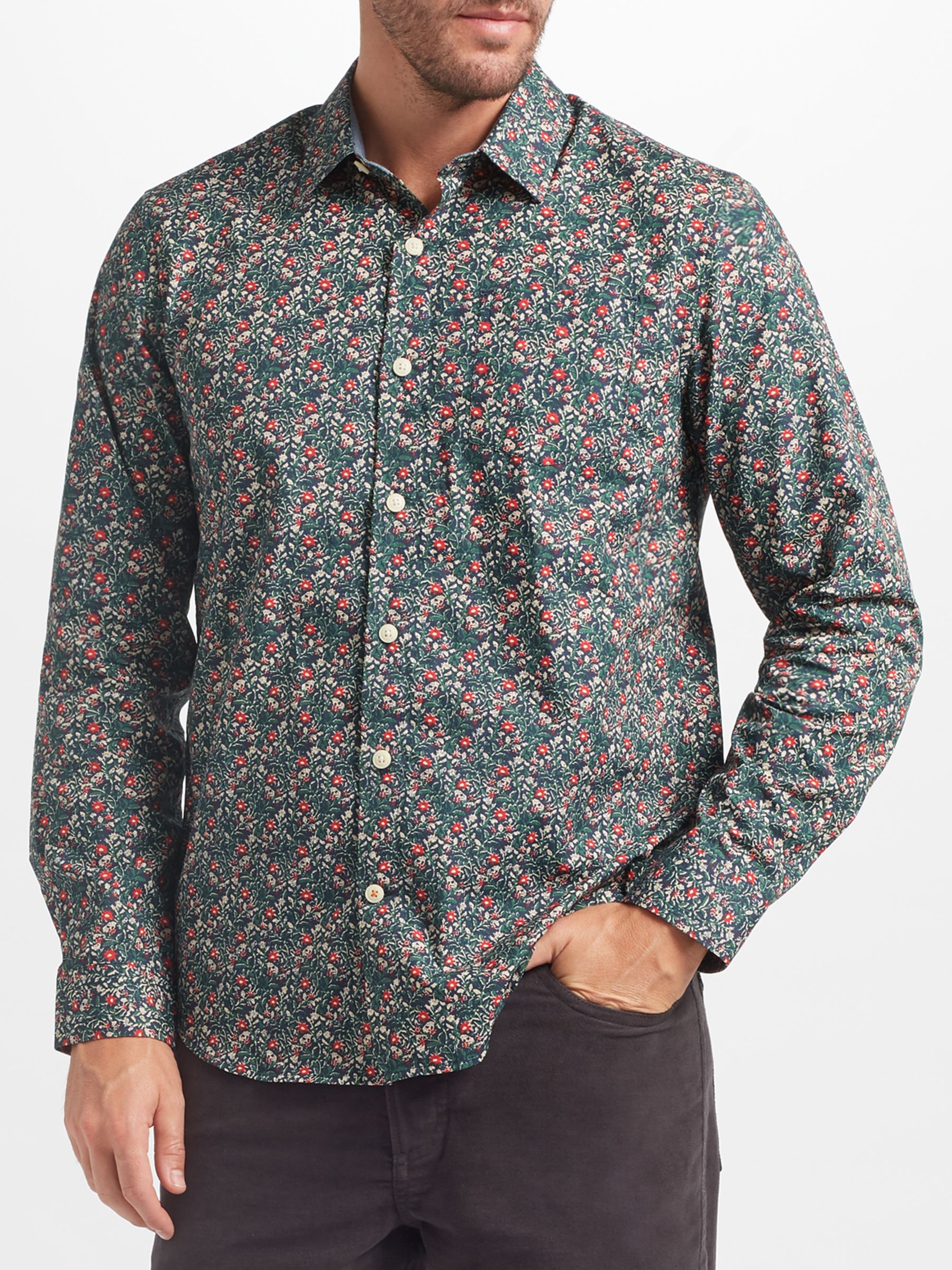 John Lewis & Partners Lotus Floral Print Shirt, Navy, XL