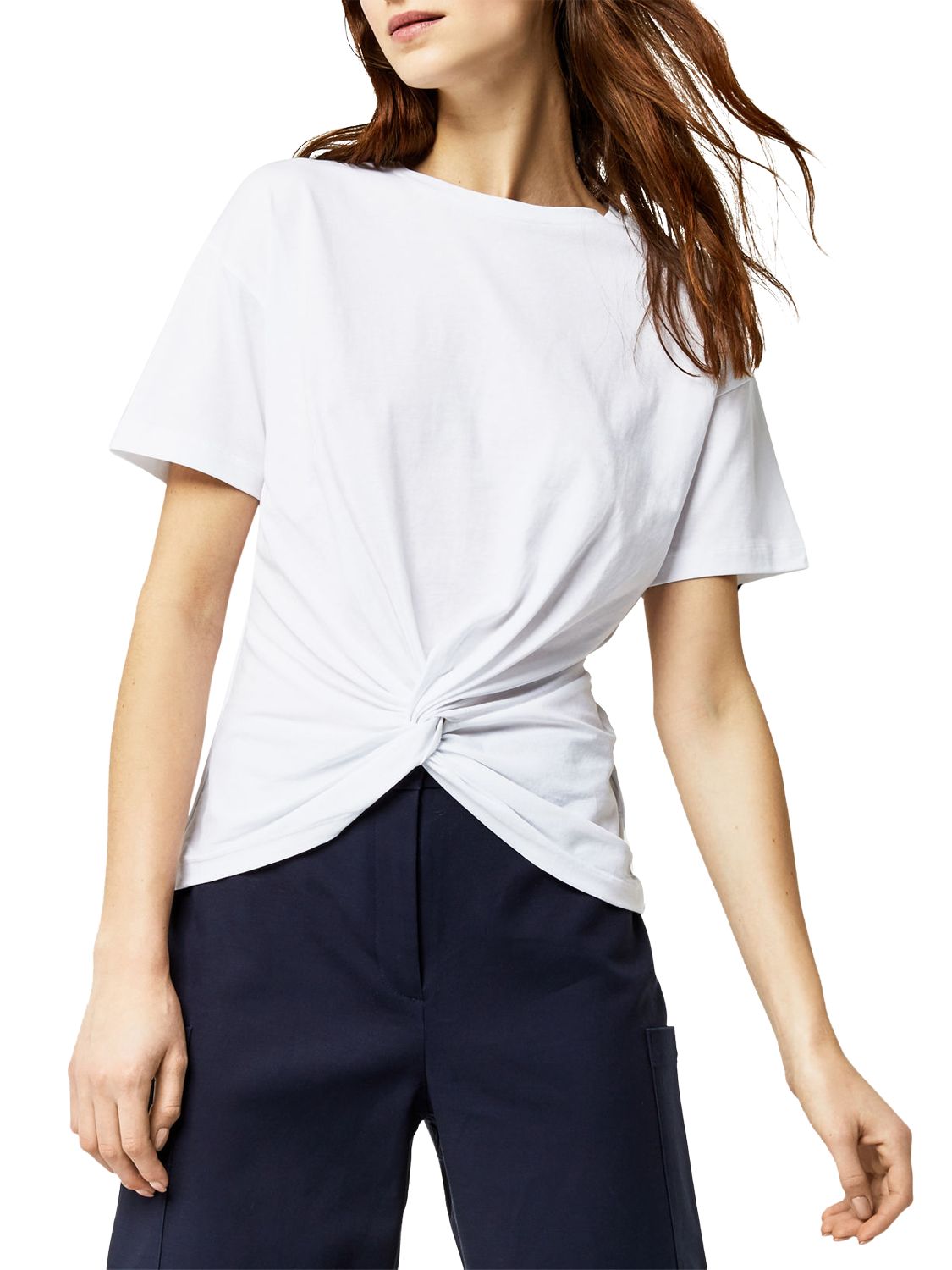Warehouse Knot Front T-Shirt, White at John Lewis & Partners