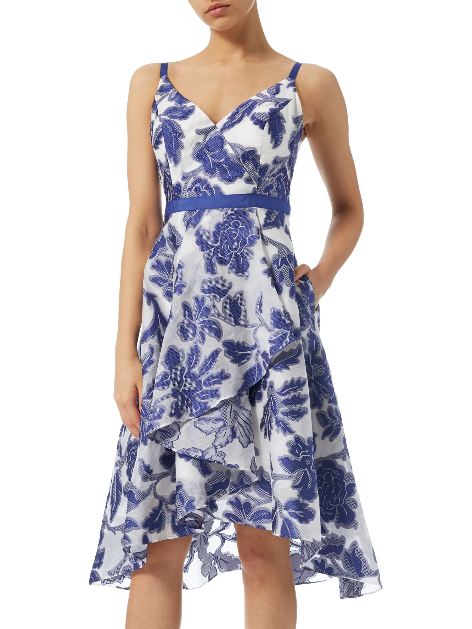 Adrianna Papell Burnout Jacquard Fit And Flare Dress, Royal Blue/Ivory