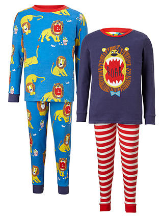 John Lewis & Partners Children's Lion Print Pyjamas, Pack of 2, Blue