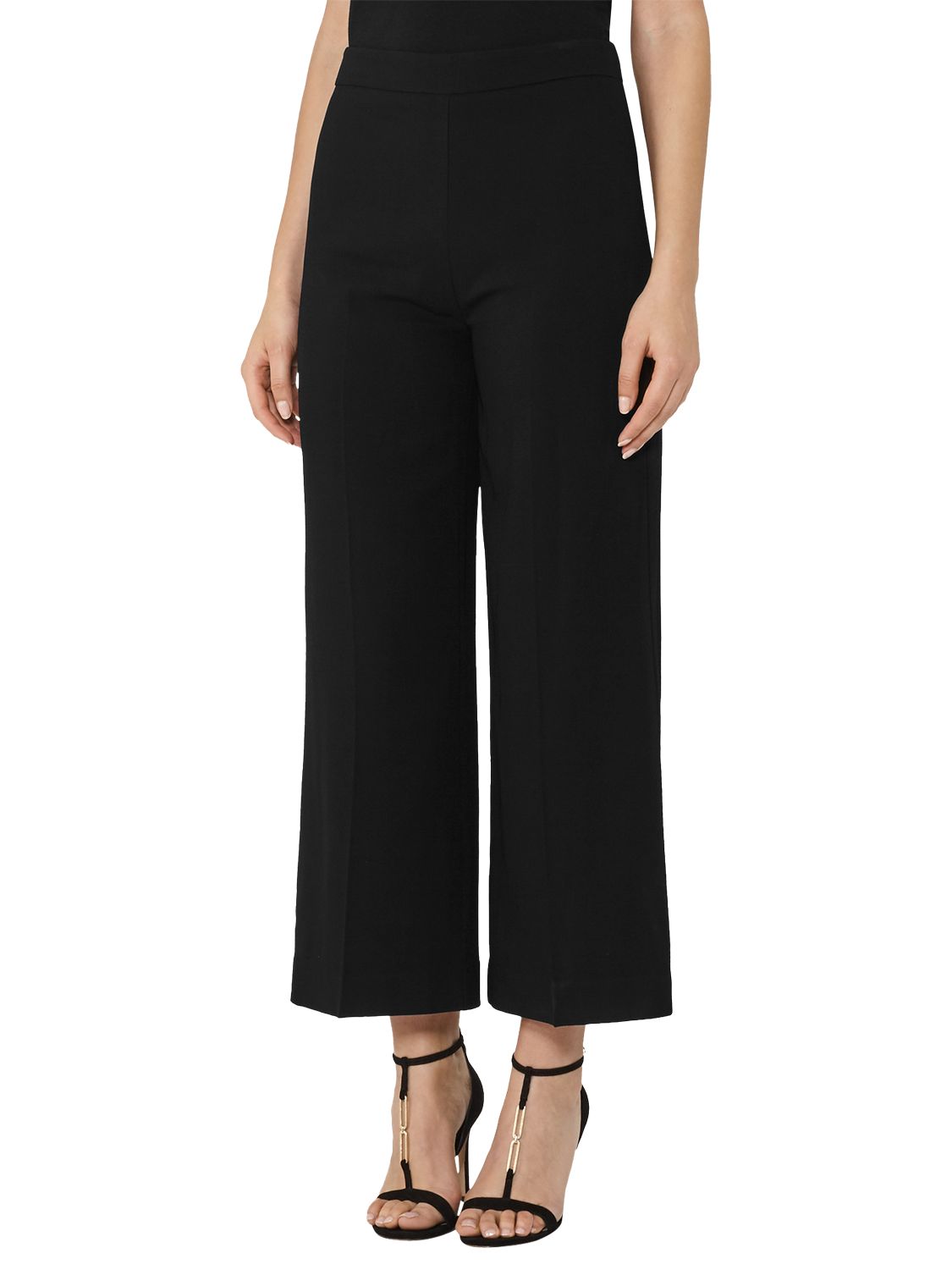 Reiss Flynn Wide-Leg Cropped Trousers, Black at John Lewis & Partners