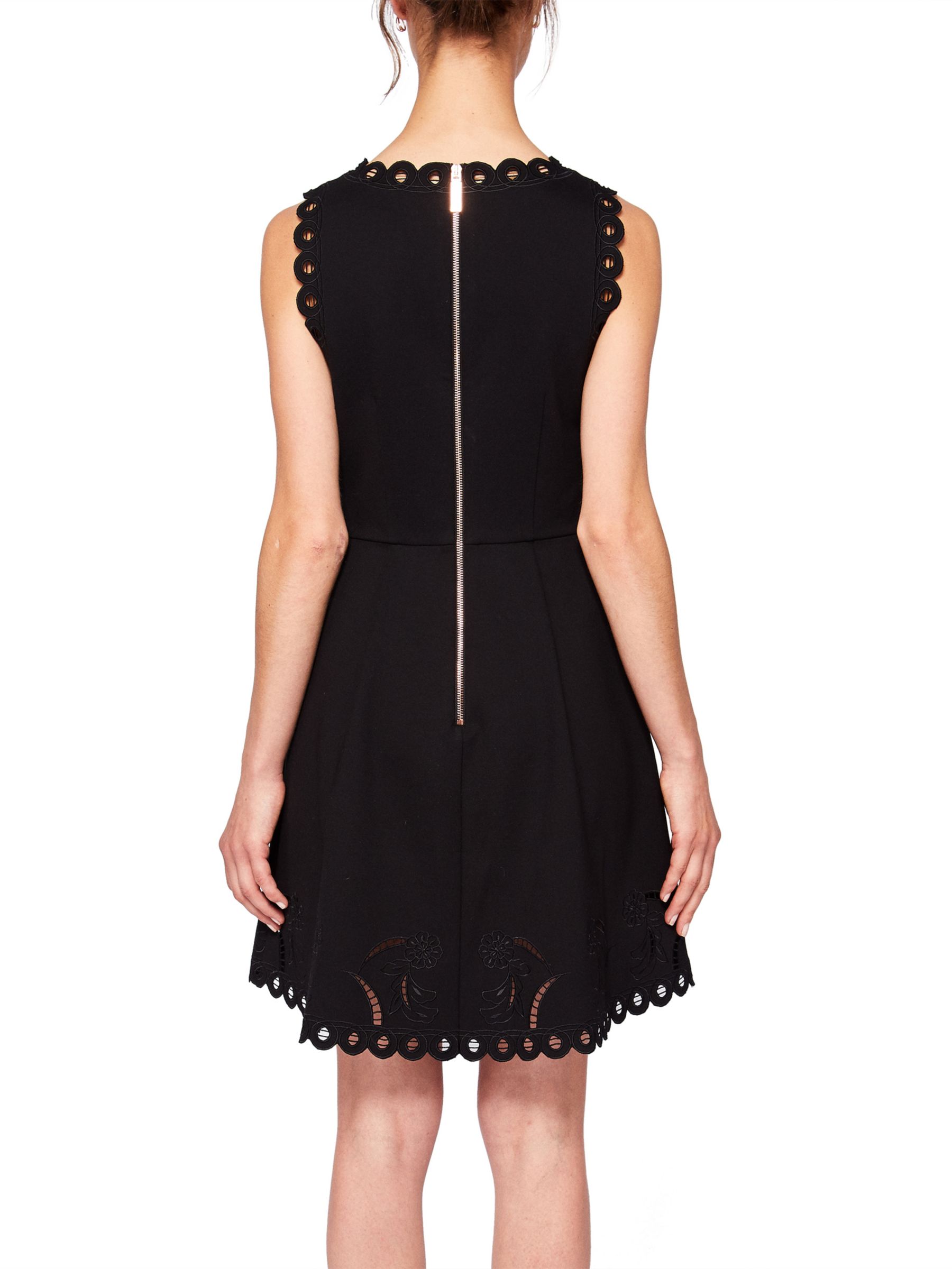 Ted Baker Emalise V-Neck Embroidered Skater Dress, Black