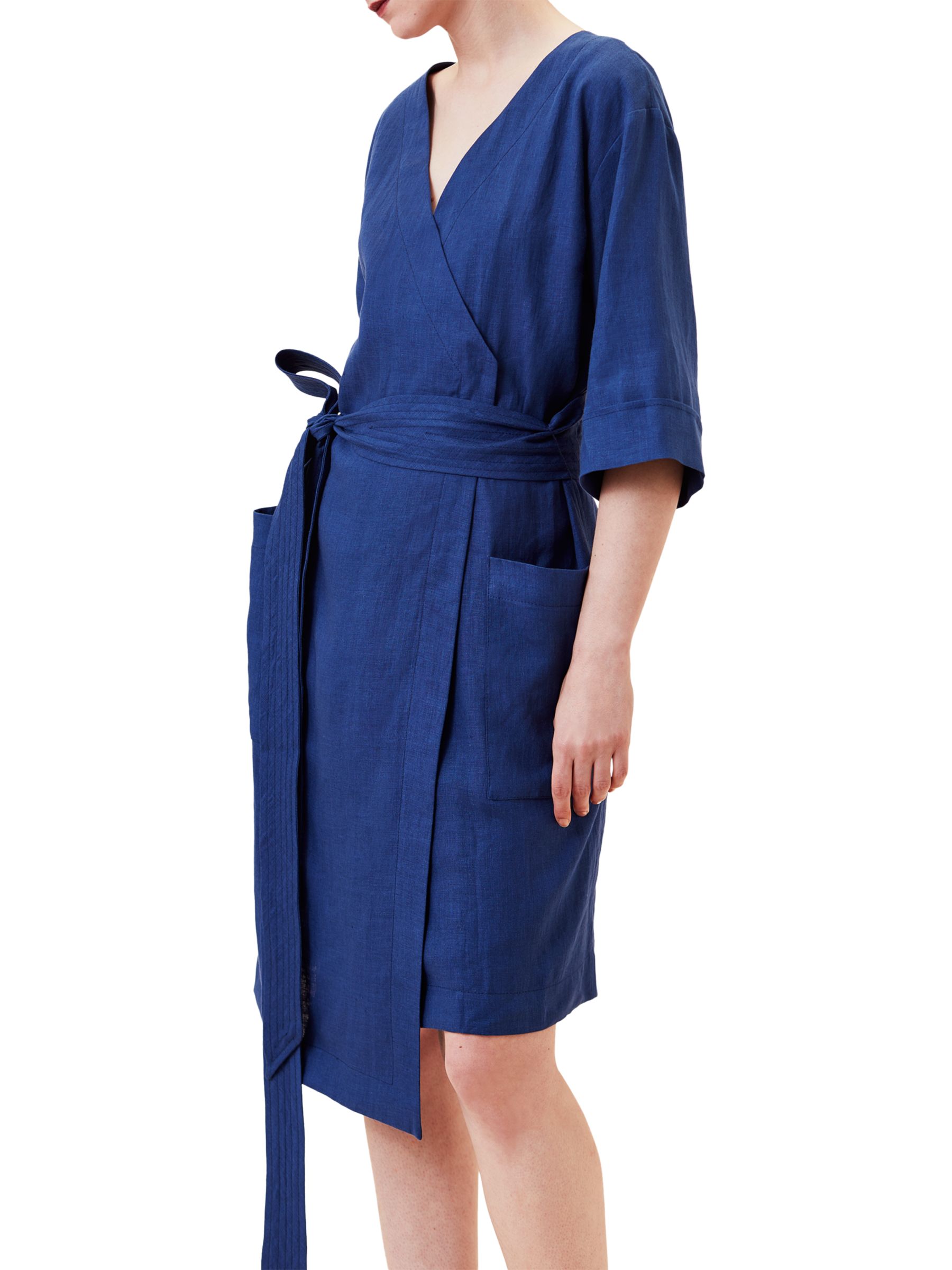 Finery Hartington Linen Wrap Dress, Blue