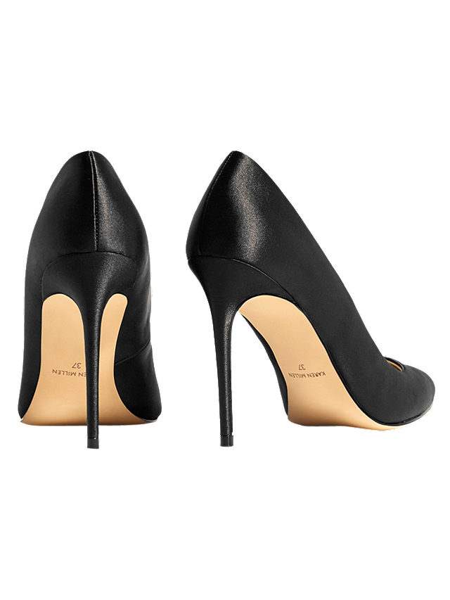 Karen Millen Satin Stiletto Heeled Court Shoes, Black, 3